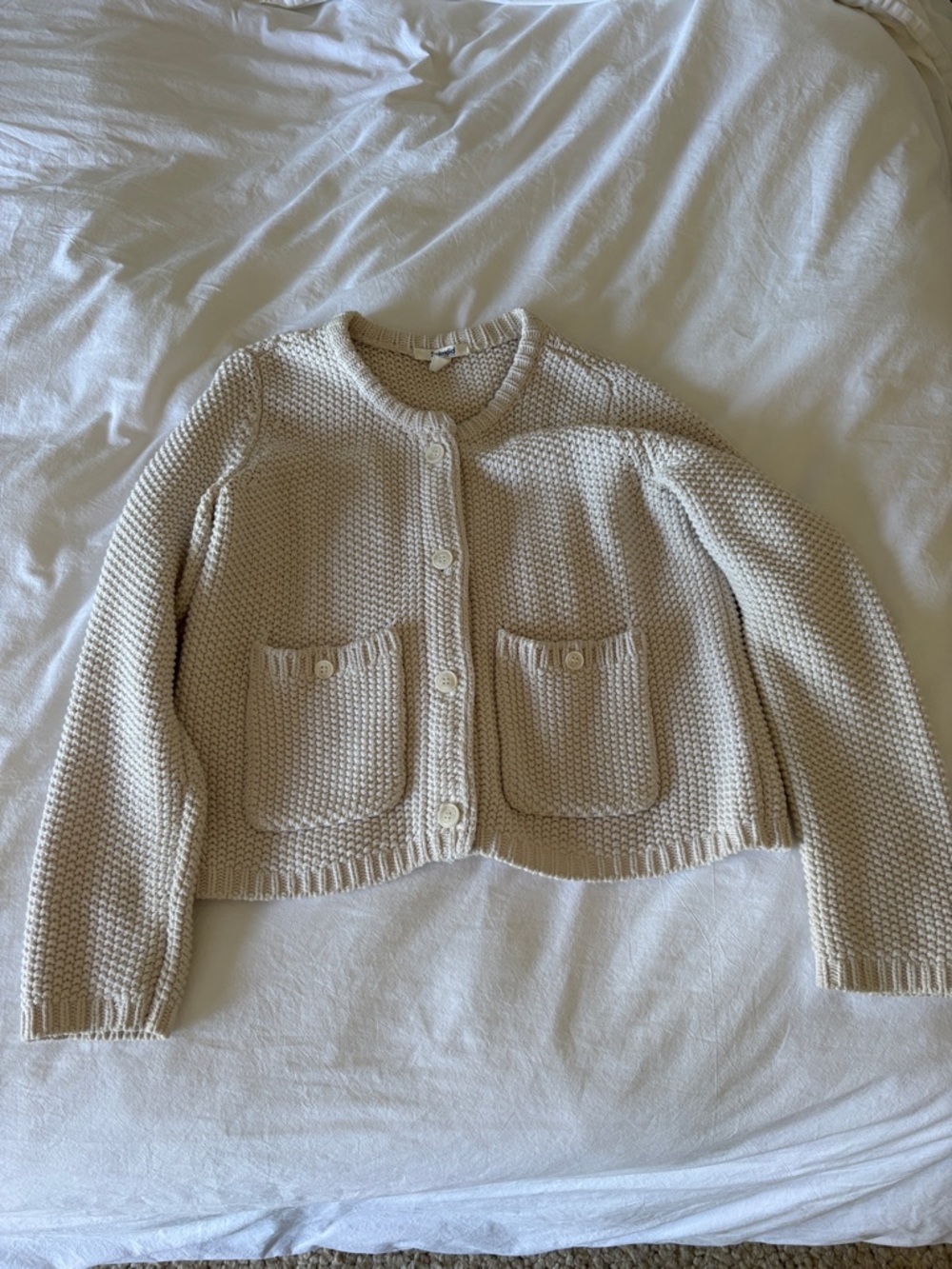 Splendid Cream Knit Pocket Cardigan